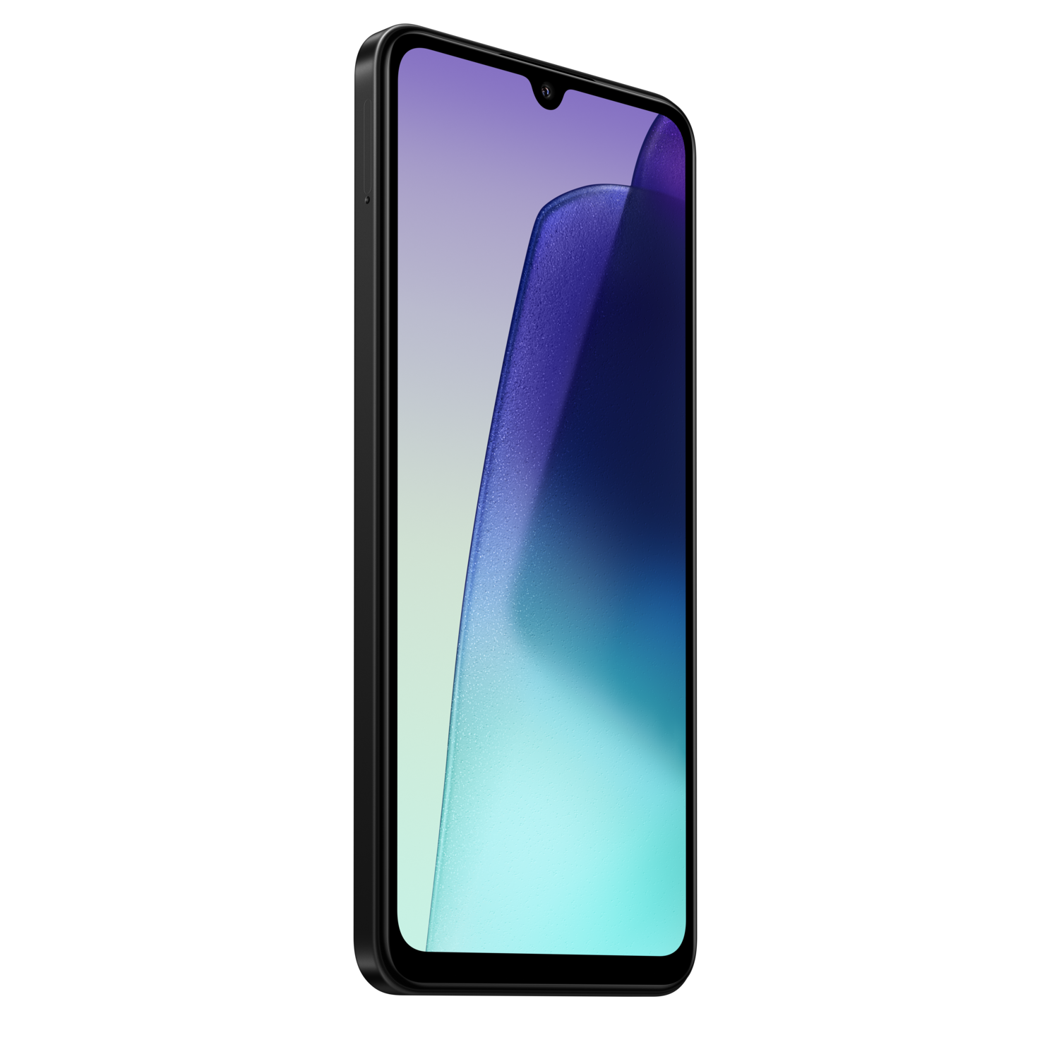 A smartphone with a curved screen and blue and purple gradient wallpaper.
