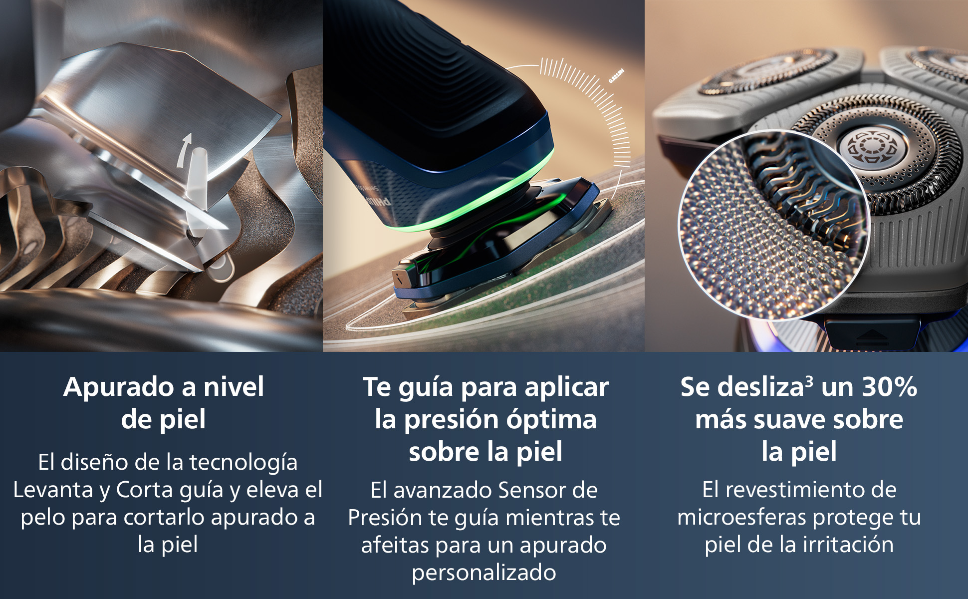 Primer plano de una afeitadora con texto sobre afeitado.