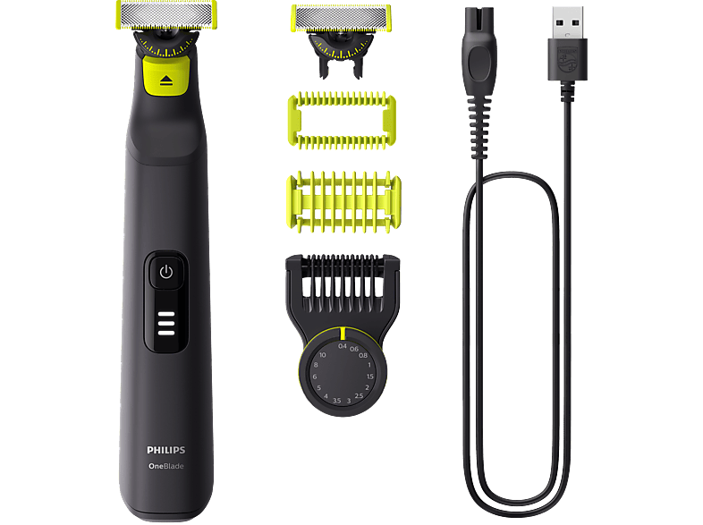 Philips – Maquinilla de afeitar Philips OneBlade Pro 360, cara y cuerpo, en seco y mojado, barbero con peine guía de 14 longitudes, 90 min.