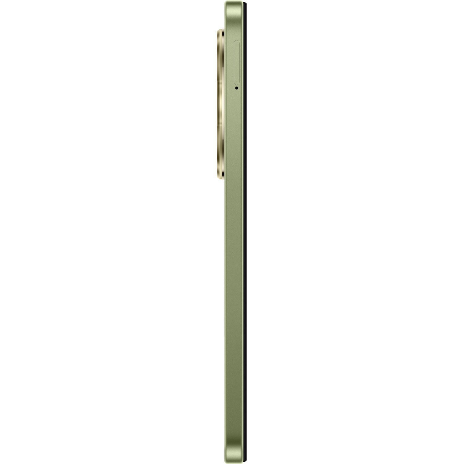 Zijaanzicht van groene smartphone. Zijkant toont rand en camera.