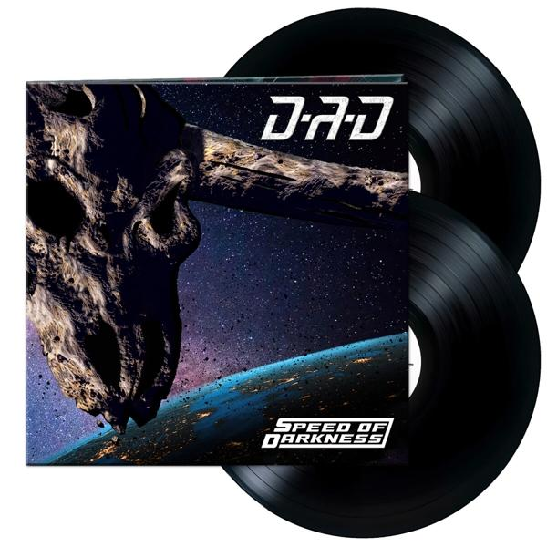 Album borító és két fekete bakelit lemez. Az album egy űrbéli jelenetet ábrázol koponyával és a 'Speed of Darkness' felirattal.
