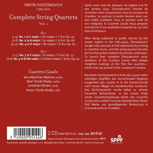 CD-Cover mit Text in mehreren Sprachen. Der Text enthält 'Complete String Quartets Vol. 1'.