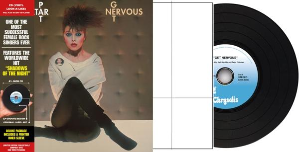 Albumcover für 'Get Nervous' von Pat Benatar. Das Album liegt auf einer weißen Oberfläche.