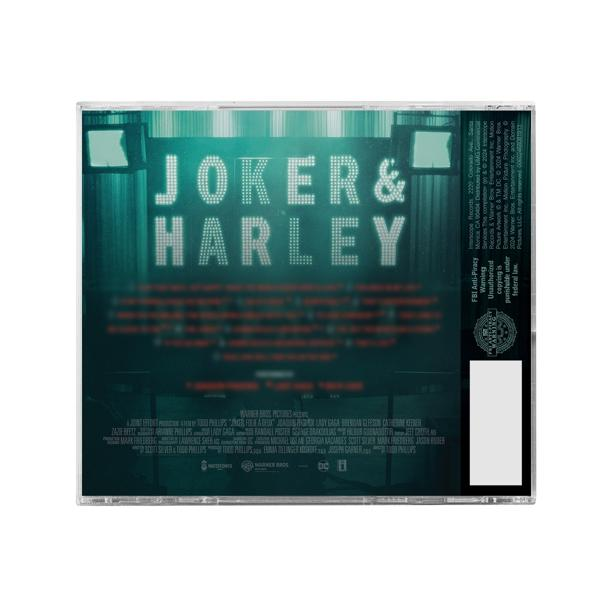 Die Rückseite einer CD-Hülle. Der Text lautet "Joker & Harley" mit unscharfem Hintergrund. Logo sichtbar.
