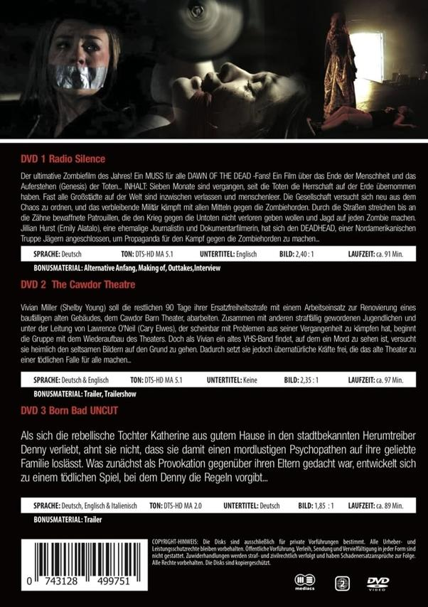 DVD-Hülle mit Text und Bildern aus einem Horrorfilm.