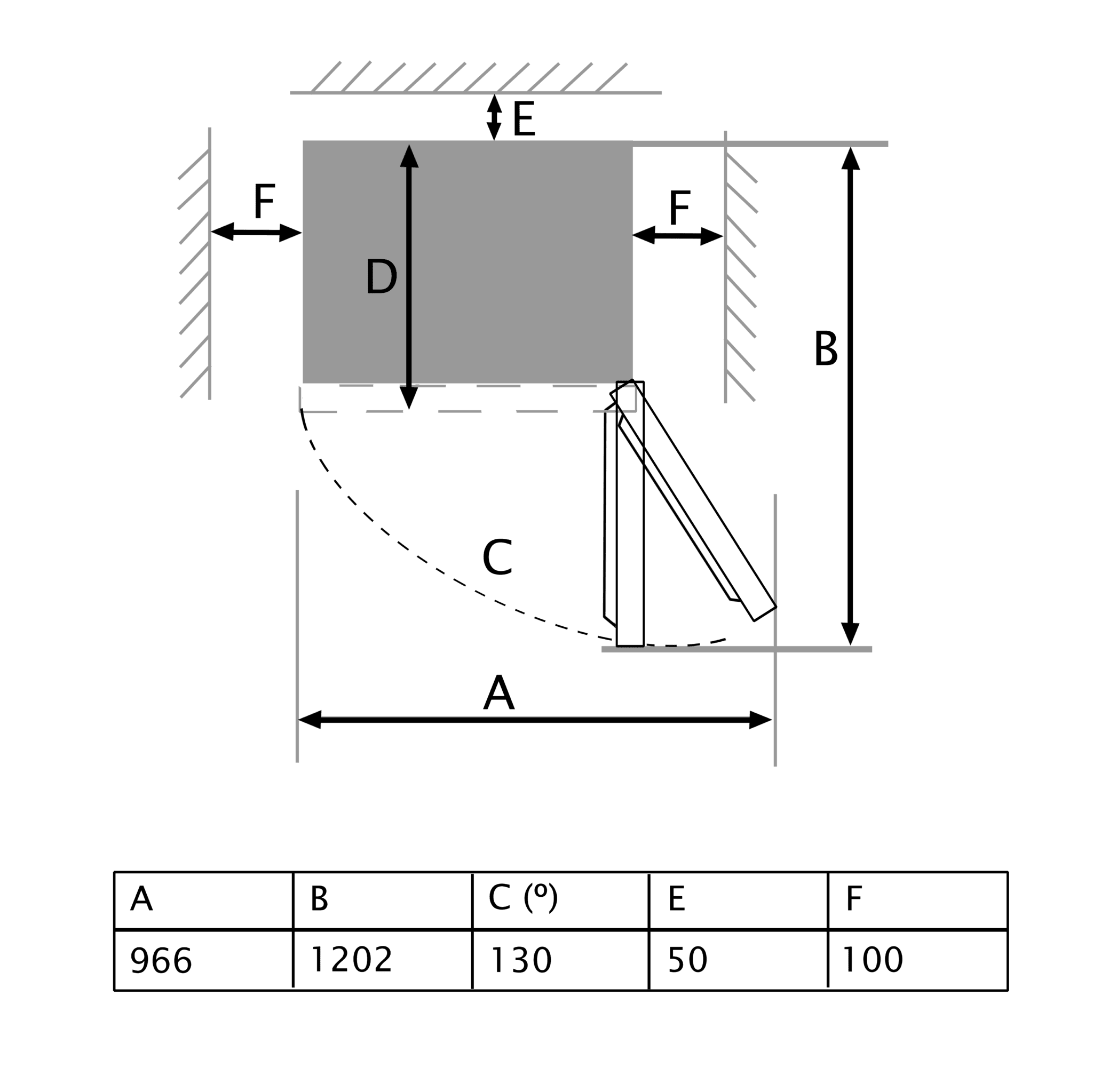 Dibujo técnico, un diagrama con medidas, líneas y un cuadrado gris.