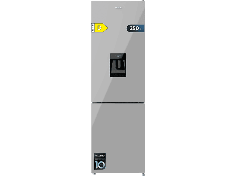 REACONDICIONADO Seminuevo Excelente Frigorífico combi - Cecotec Bolero CoolMarket Combi 250 WD Grey Glass D, Capacidad litros, 180cm de alto