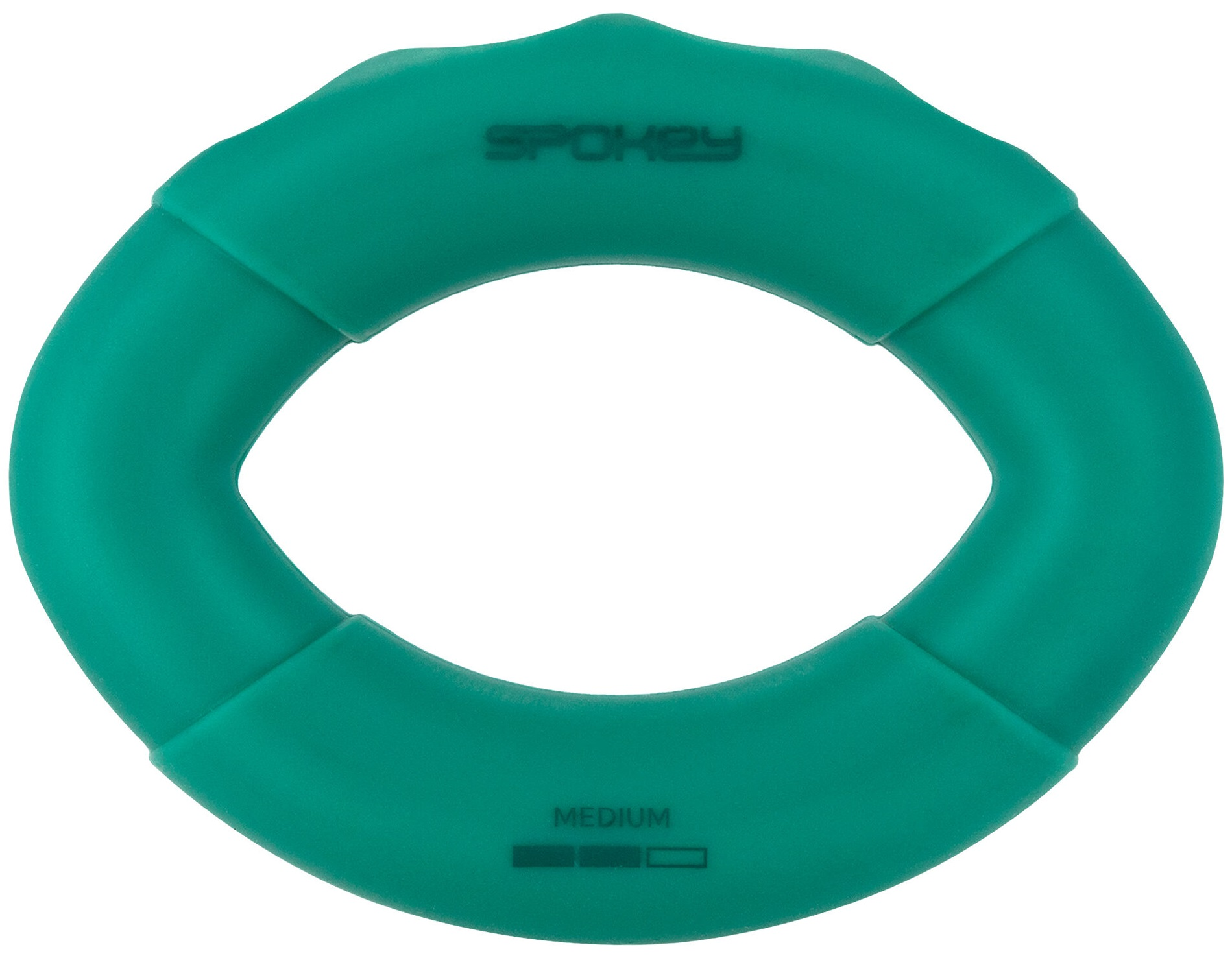 Zielony, owalny pierścień do ćwiczeń z napisem 'SPOKEY'.