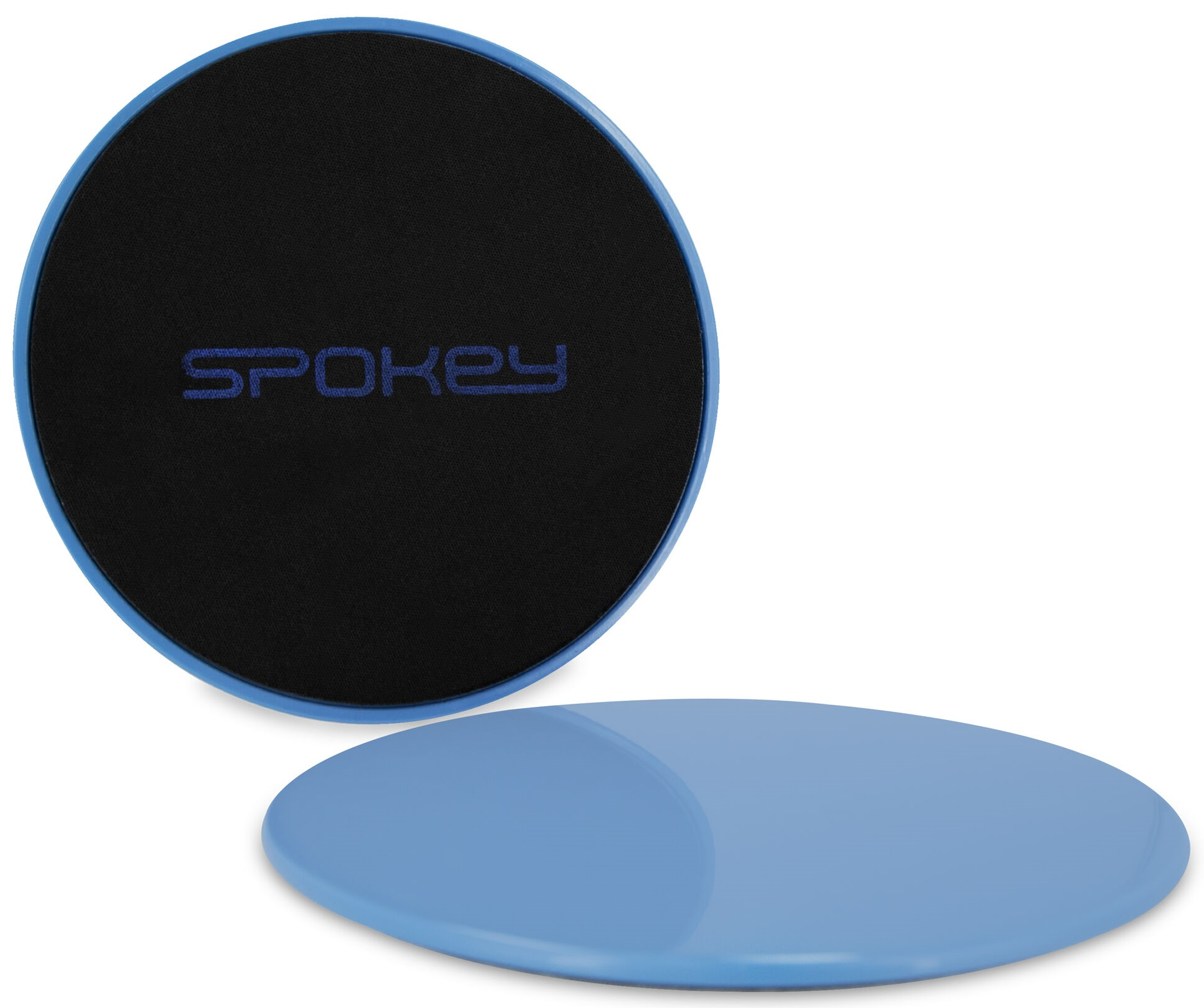 Dwa niebieskie krążki do ćwiczeń, jeden na drugim.