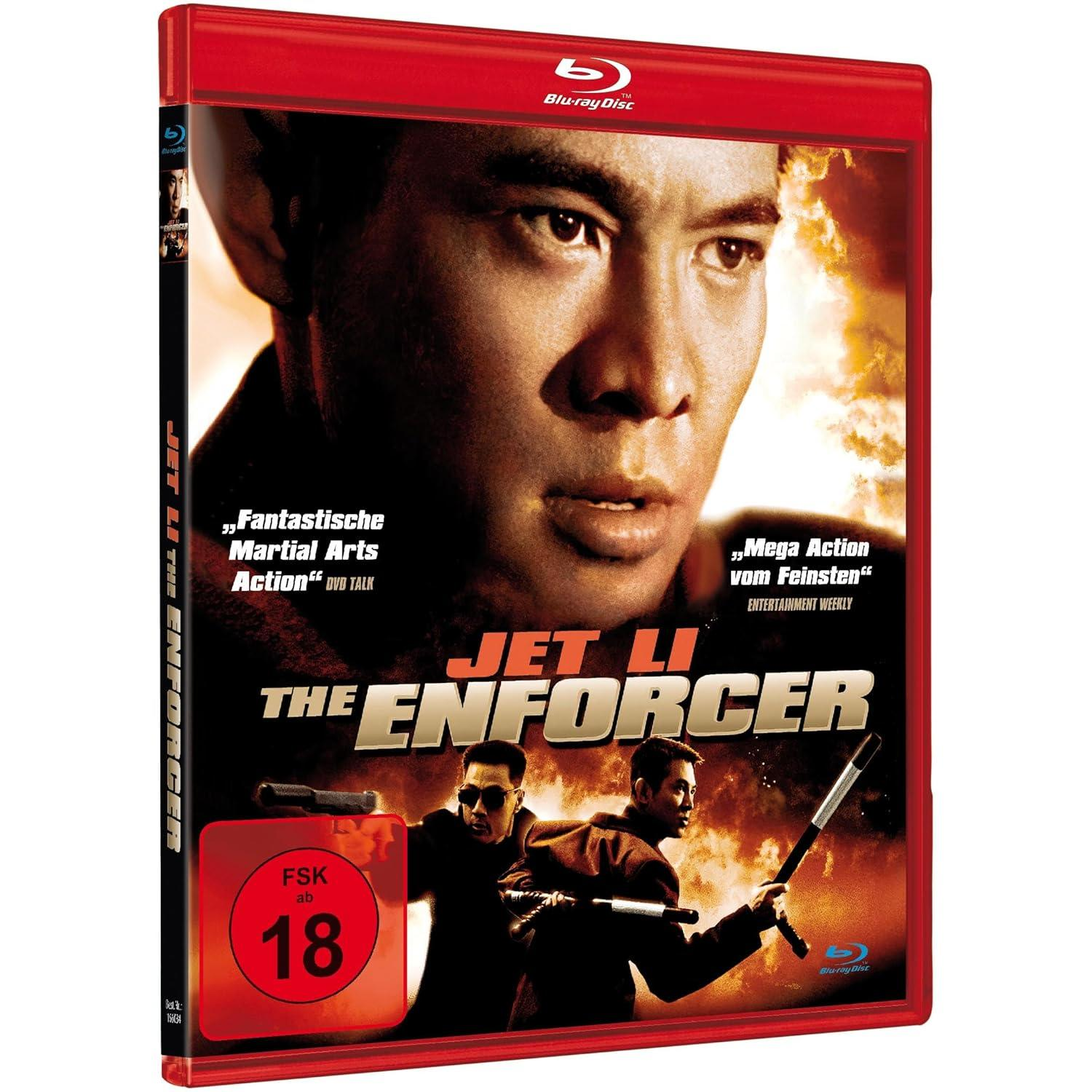 Jet Li in einem Filmplakat. Er ist in einer Kampfpose. Rote und schwarze Farben. Blu-ray Disc.