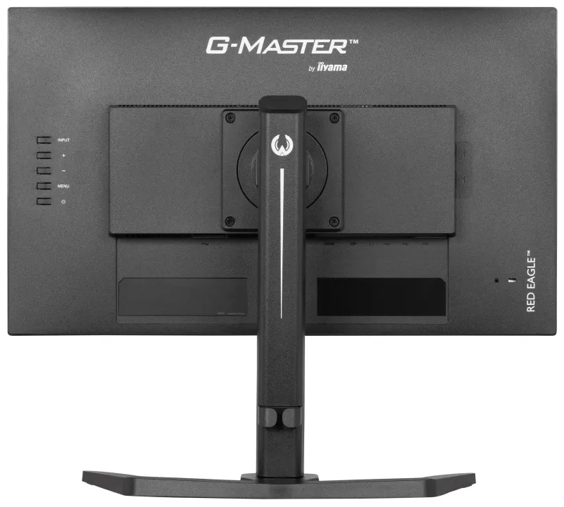 Widok z tyłu czarnego monitora komputera ze stojakiem. Widoczna nazwa marki G-MASTER.
