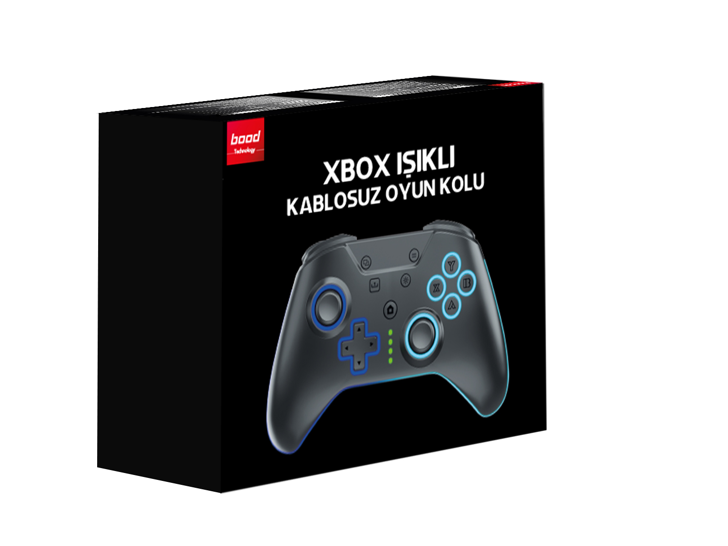 Kutusunda siyah bir Xbox denetleyicisi. Kutunun üzerindeki metin 'XBOX IŞIKLI KABLOSUZ OYUN KOLU' diyor.