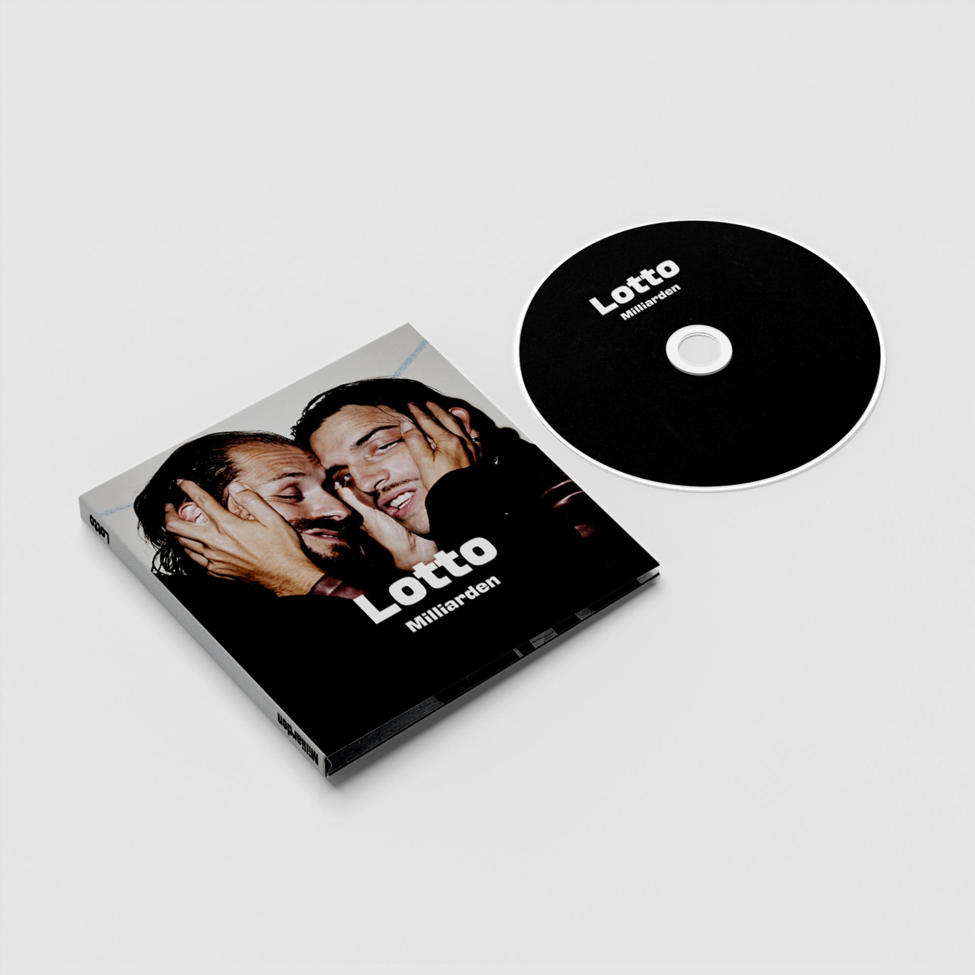 Eine CD und ein Albumcover mit zwei Männern. Auf dem Albumcover steht 'Lotto Millarden'.