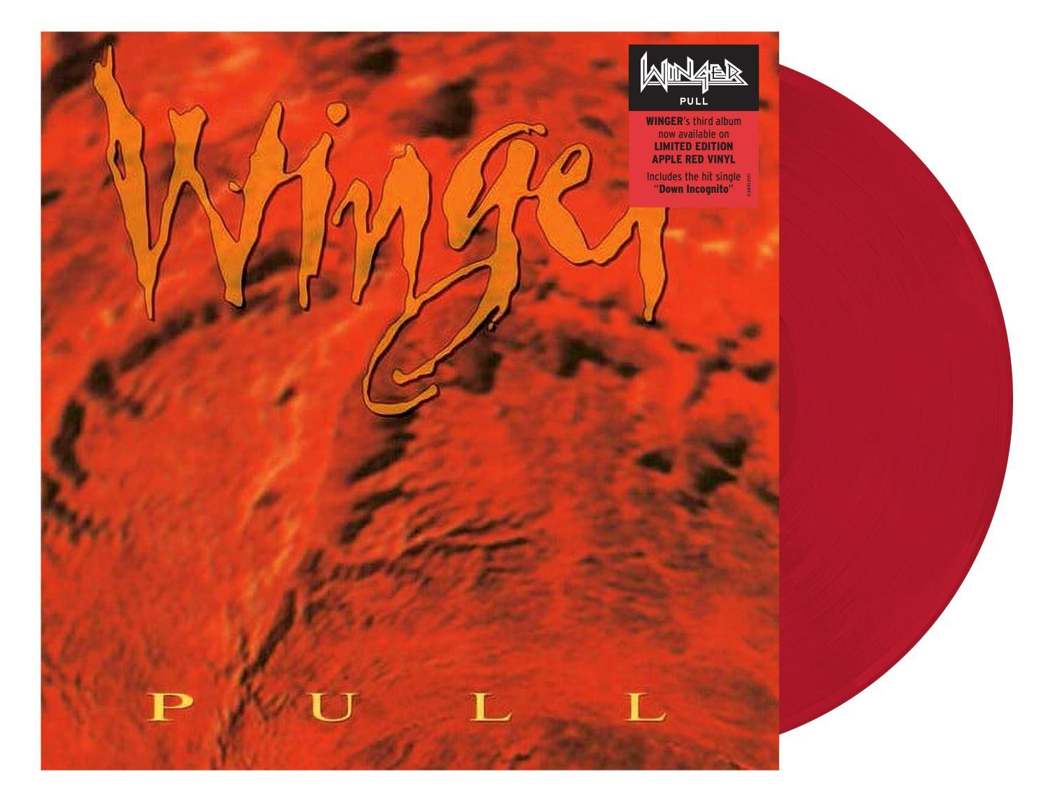 Albumcover: Rote Vinyl-Schallplatte in roter Hülle, Text 'Winger Pull'.