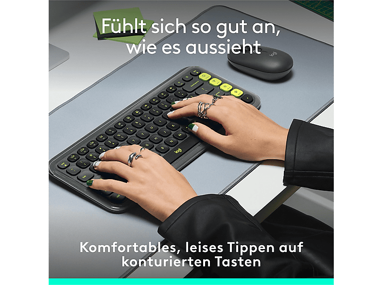 LOGITECH Pop Icon Keys, Kabellose Tastatur mit personalisierbaren Emoji-Tasten, Bluetooth, DEU (Qwertz), Grafit / Grün — Foto 2 von 5