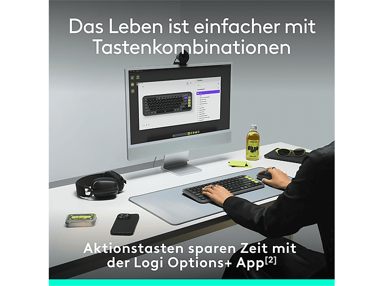 LOGITECH Pop Icon Keys, Kabellose Tastatur mit personalisierbaren Emoji-Tasten, Bluetooth, DEU (Qwertz), Grafit / Grün — Foto 3 von 5