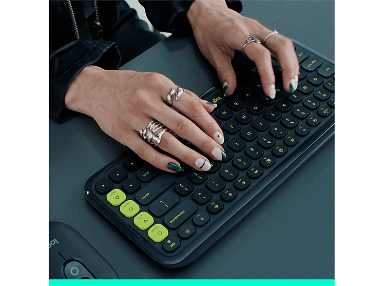 LOGITECH Pop Icon Keys, Kabellose Tastatur mit personalisierbaren Emoji-Tasten, Bluetooth, DEU (Qwertz), Grafit / Grün — Foto 5 von 5