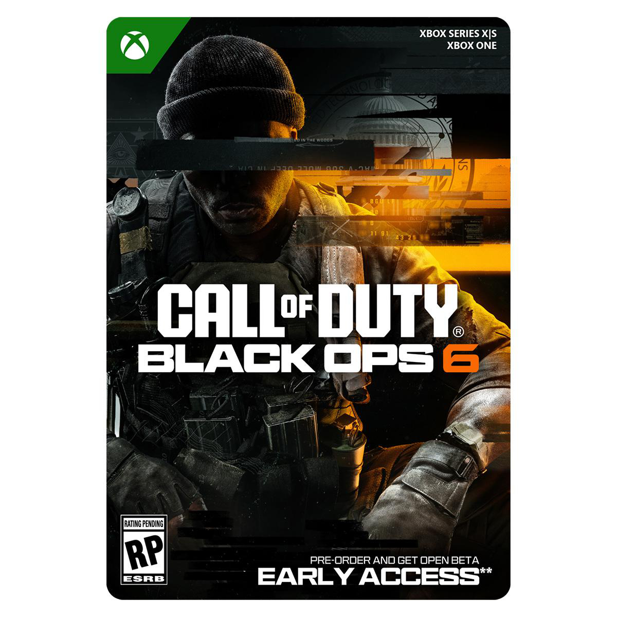 Call of Duty Black Ops 6 Spielcover. Ein Soldat mit schwarzer Mütze. Der Titel steht in weißer Schrift.