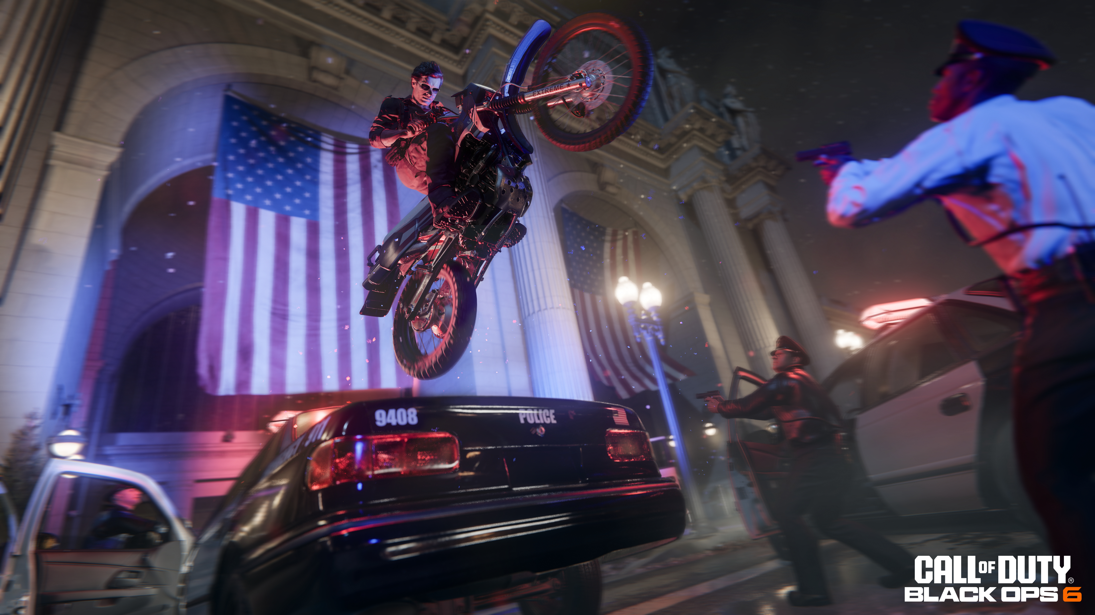 Eine Szene aus einem Videospiel mit einem Motorrad.