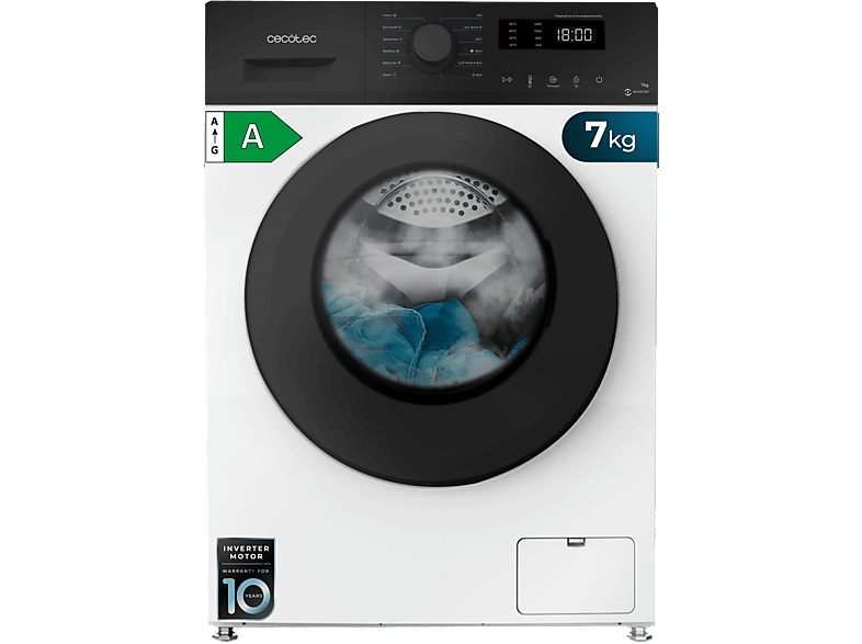 REACONDICIONADO Seminuevo Bueno Lavadora carga frontal - Cecotec Bolero DressCode 7150 Inverter A, Capacidad 7kg, 1400rpm, 12 programas, Plus