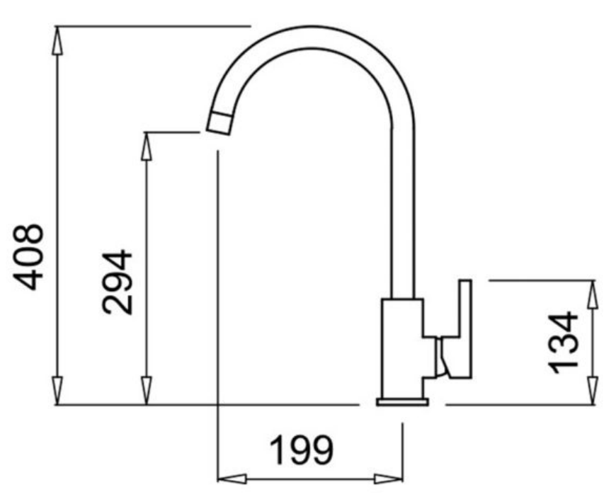 Csaptelep diagramja méretekkel milliméterben.