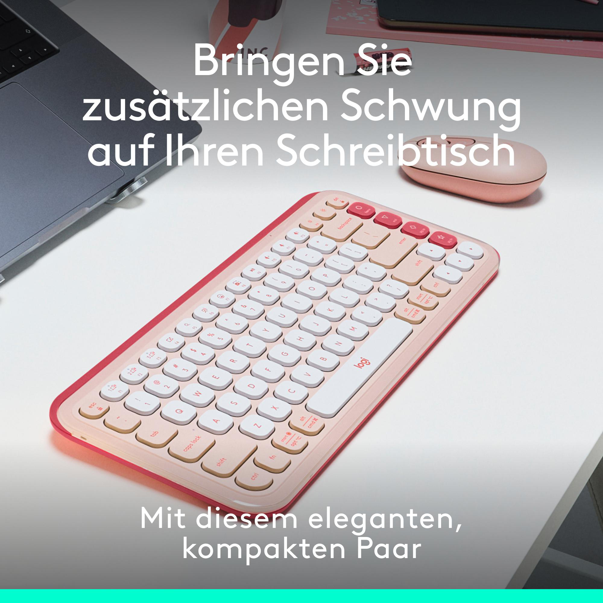 LOGITECH POP Icon Combo, Tastatur und Maus Set, kabellos, Rose Tastatur ...