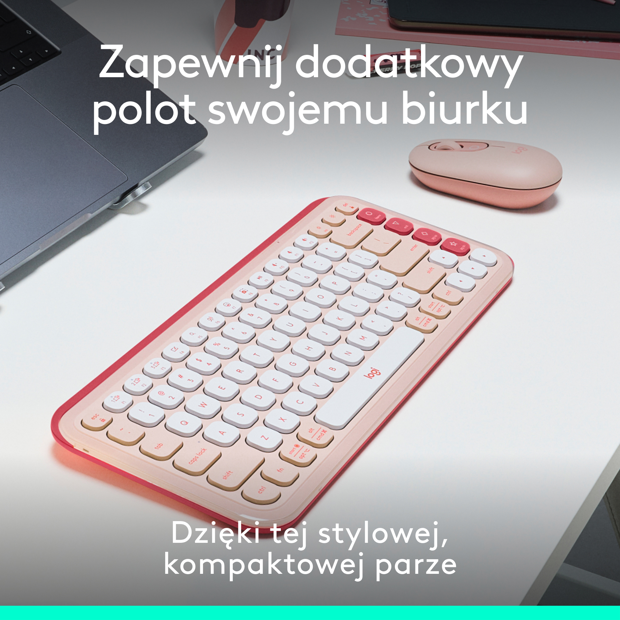 Kobieta w słuchawkach patrzy na laptopa. Tekst mówi: „Połącz dwa urządzenia Bluetooth“.