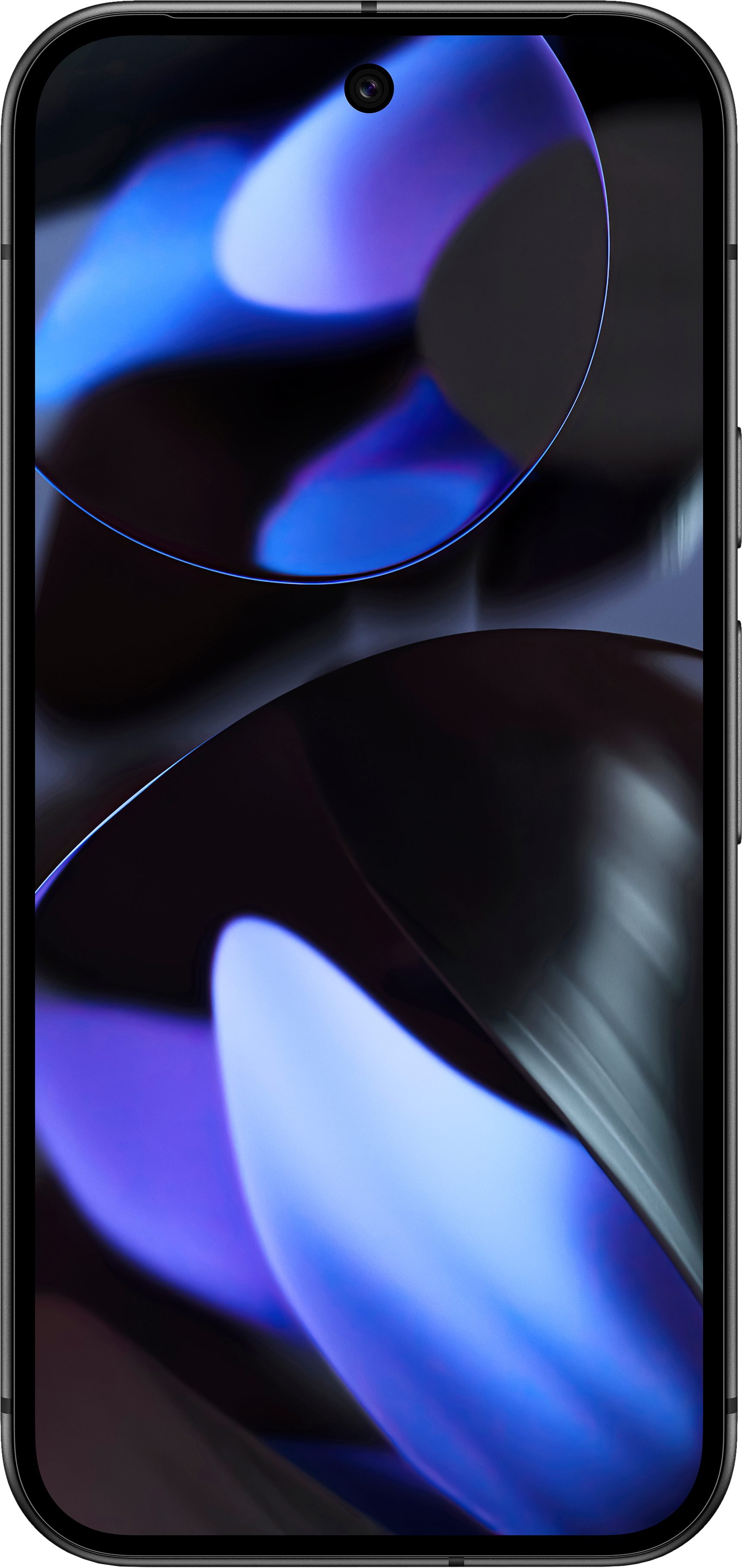 Abstrakter Hintergrund auf einem Telefon. Blaue und violette abstrakte Formen vor dunklem Hintergrund, Kamera oben.