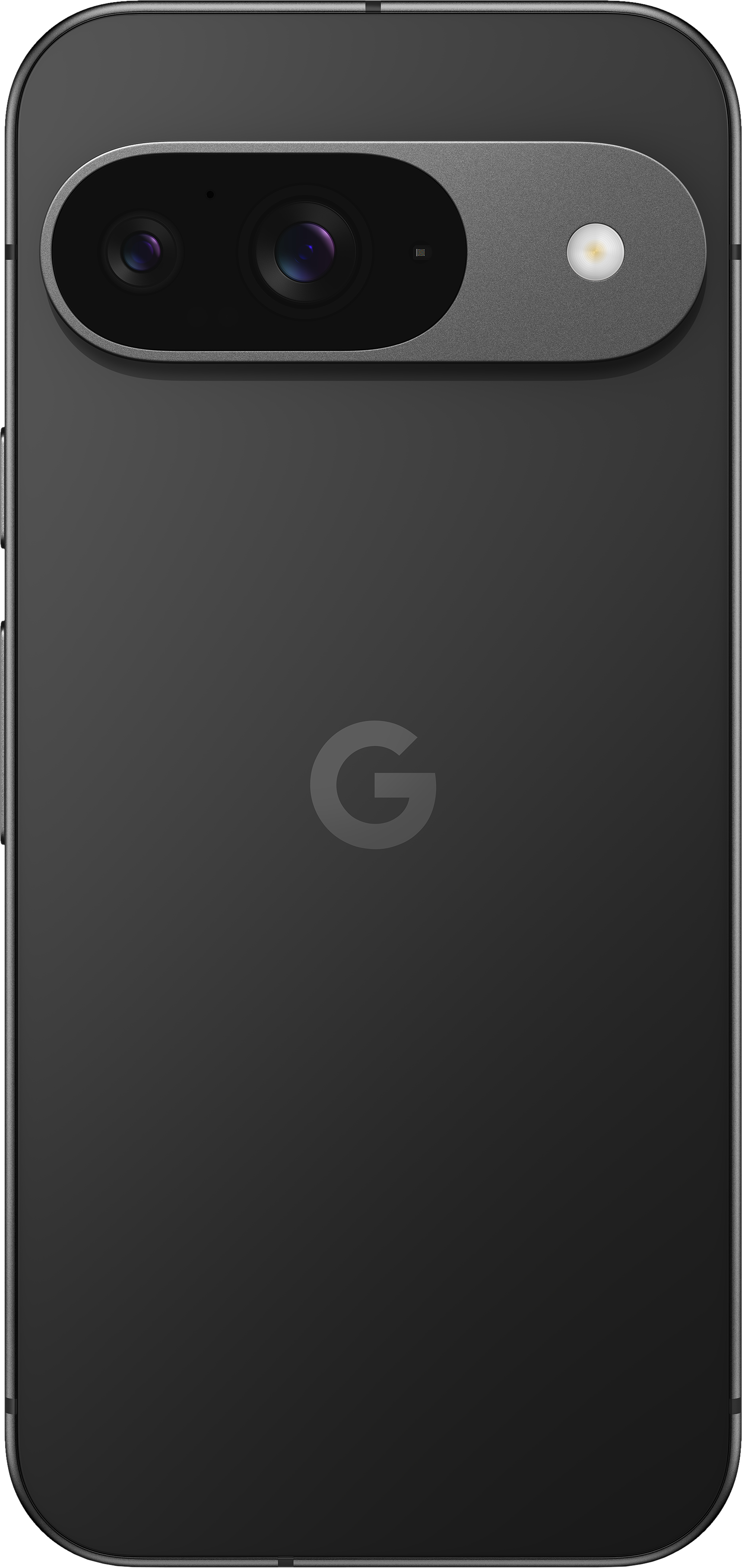 Schwarzes Smartphone. Kamera mit Linsen, Blitz und 'G'-Logo auf der Rückseite.
