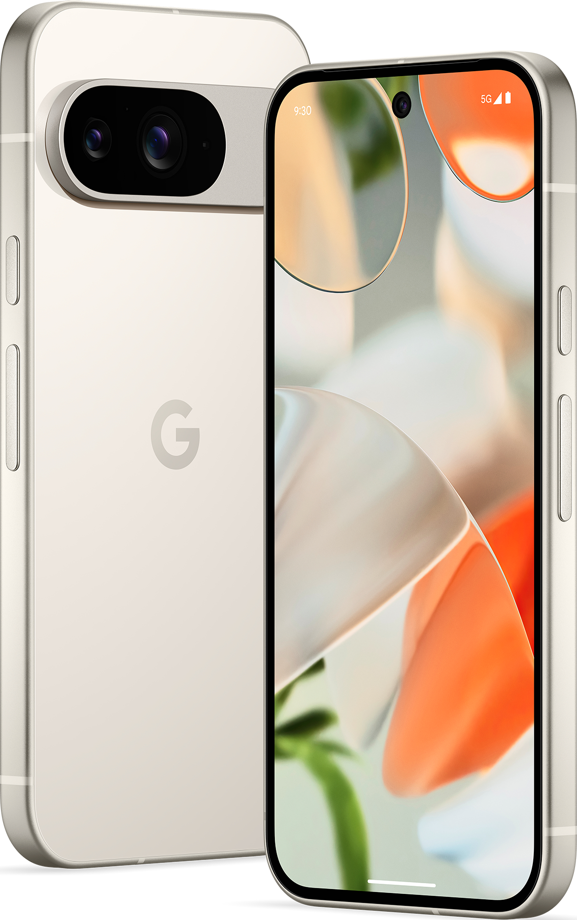 Ein gold-graues Google-Telefon, schräg nach rechts.