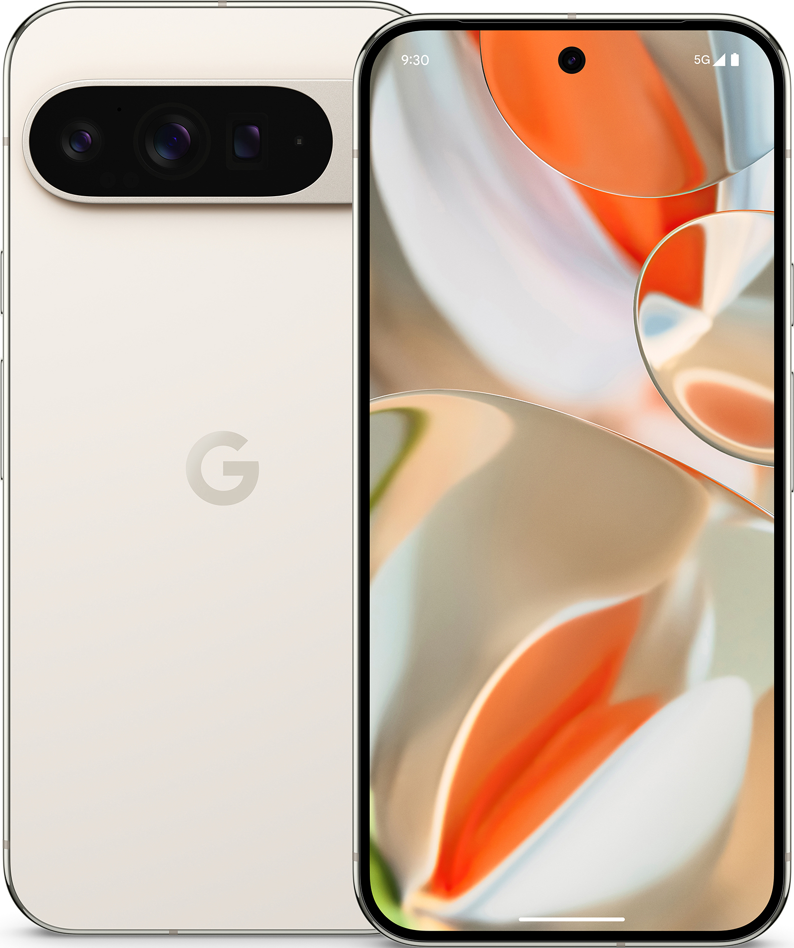Un smartphone avec un design bicolore, montrant l'arrière et l'avant, avec un écran incurvé.