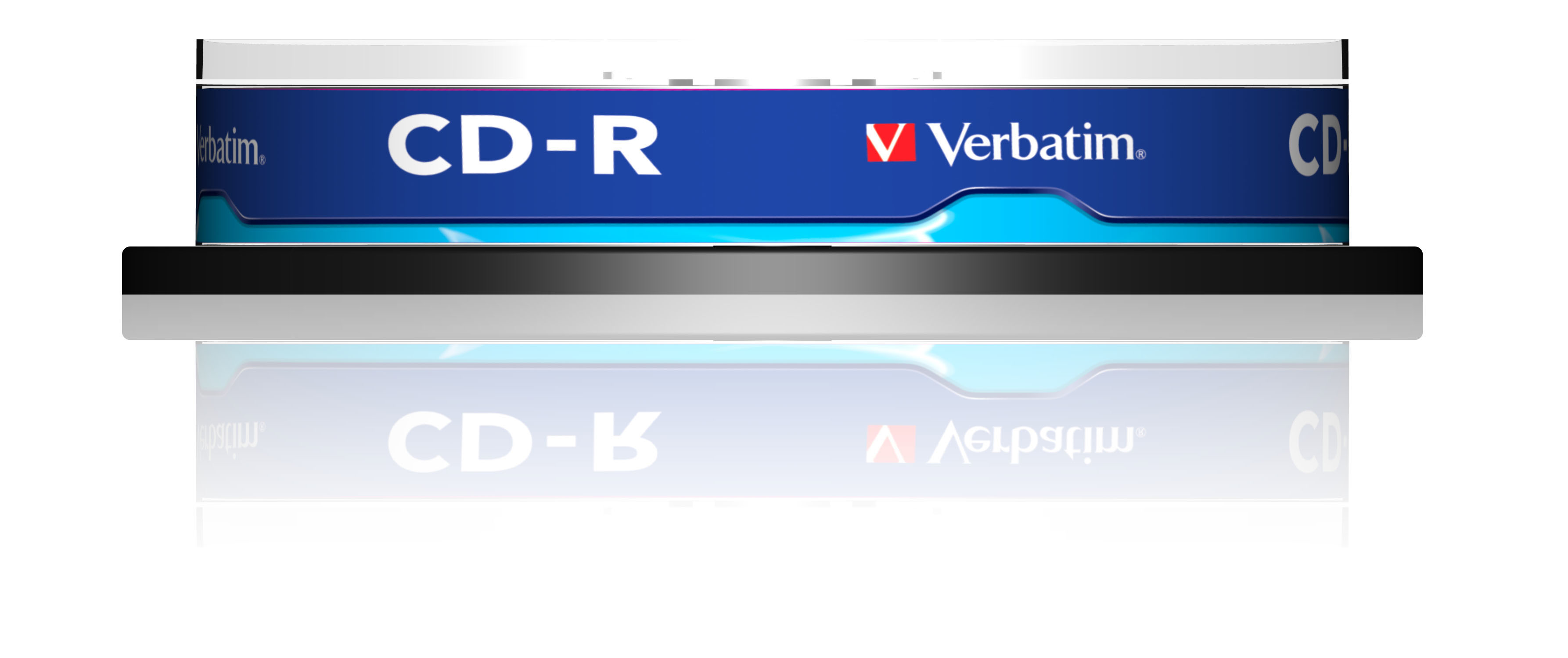 Stos płyt CD-R z etykietą Verbatim i powierzchnią odblaskową.