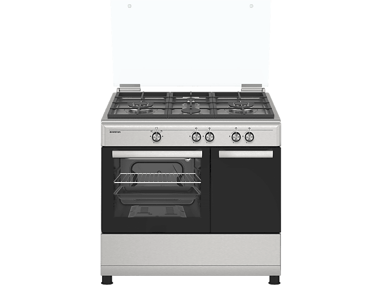 Infiniton CC90X2W4F, 4 zonas, Gas Natural / Butano, 60l Horno, Tapa Cristal, Seguridad termopar, Inox