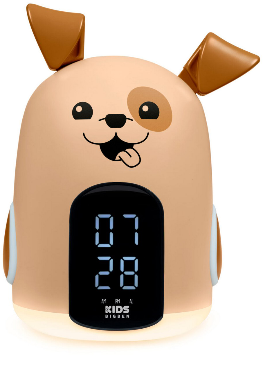 Kutya alakú ébresztőóra digitális kijelzővel, 07:28. Világosbarna.