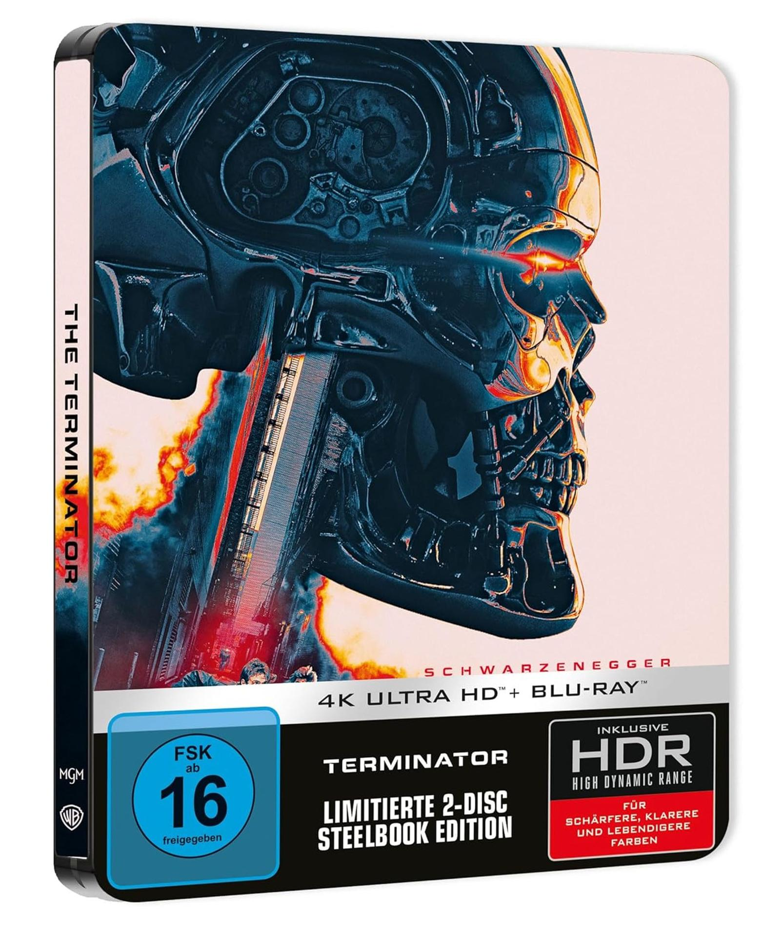 Terminator Blu-ray Steelbook-Hülle. Das Cover zeigt einen Schädel und den Filmtitel.