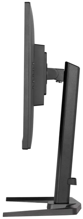 Widok z boku czarnego monitora komputera na stojaku. Ekran jest skierowany w lewo.
