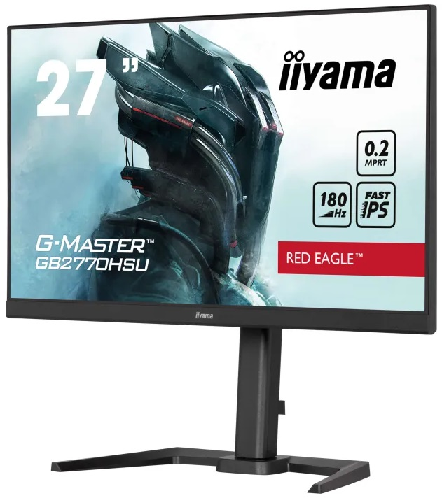 27-calowy monitor iiyama wyświetlający scenę z gry. Tekst zawiera 'G-MASTER' i specyfikacje.