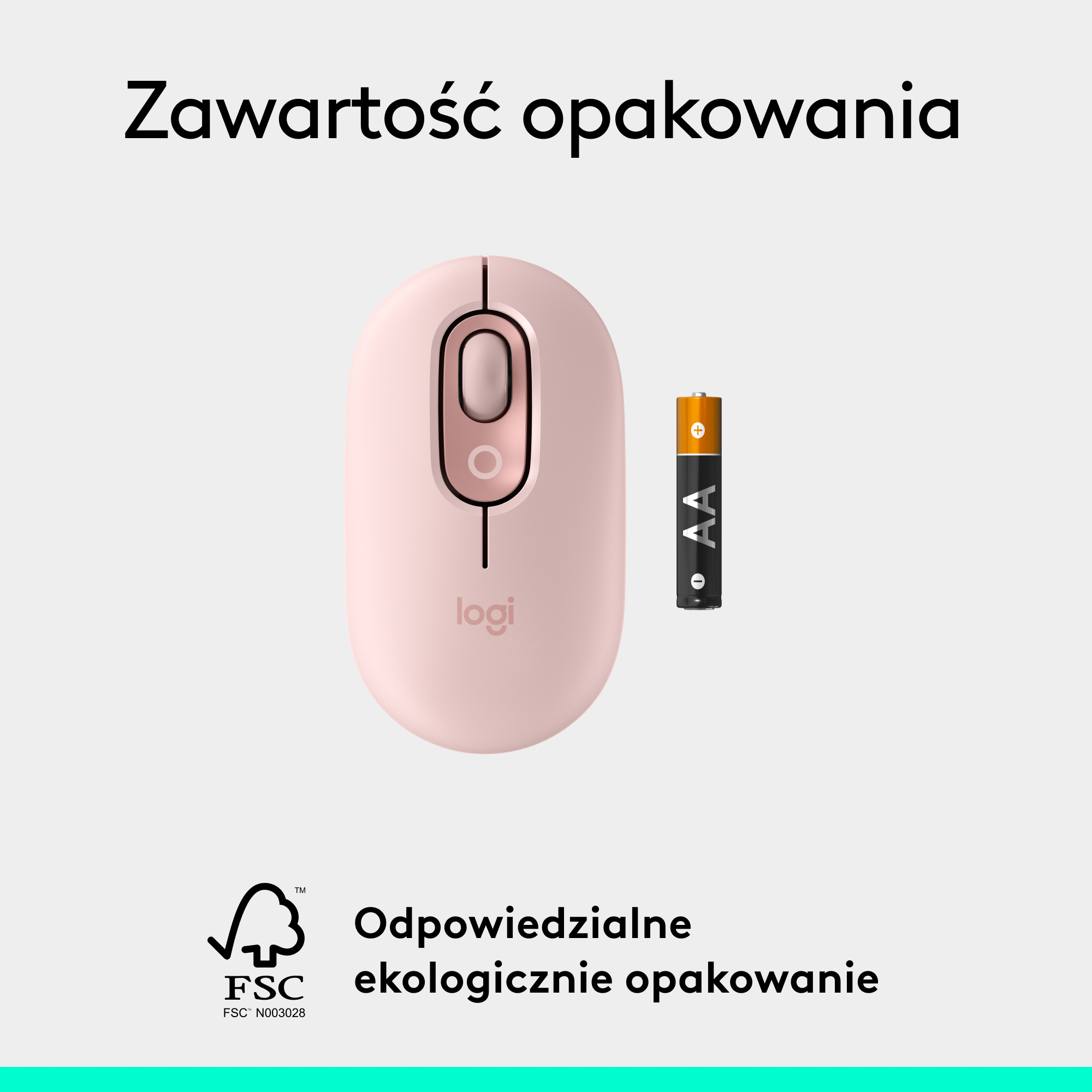Różowa mysz z baterią AA, tytuł produktu: Logitech.