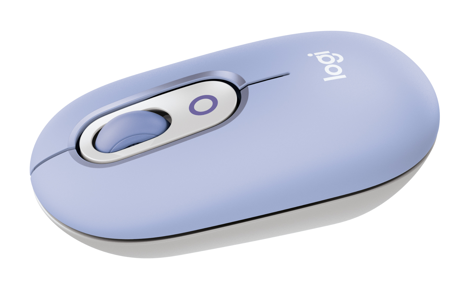 Fioletowa mysz Logitech z kółkiem przewijania i srebrnym akcentem.