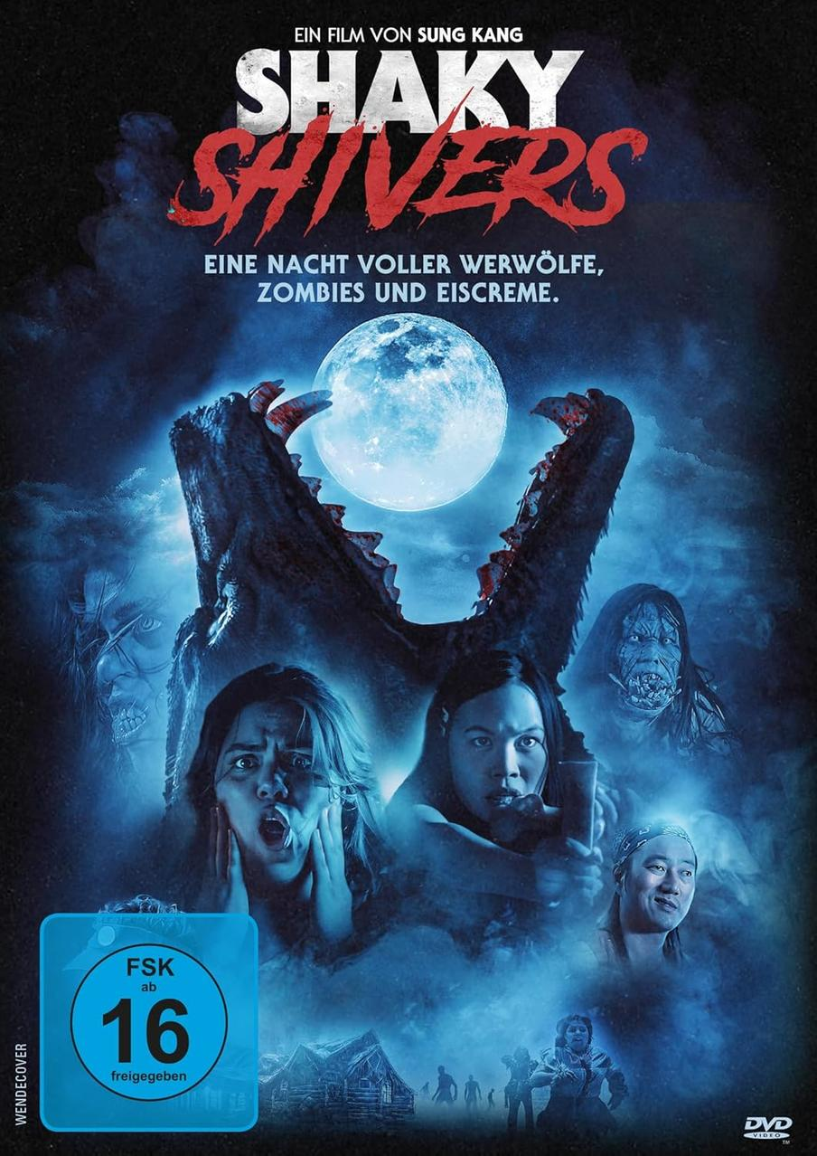 Filmposter für Shaky Shivers mit dem Maul eines Monsters und Gesichtern von Menschen.