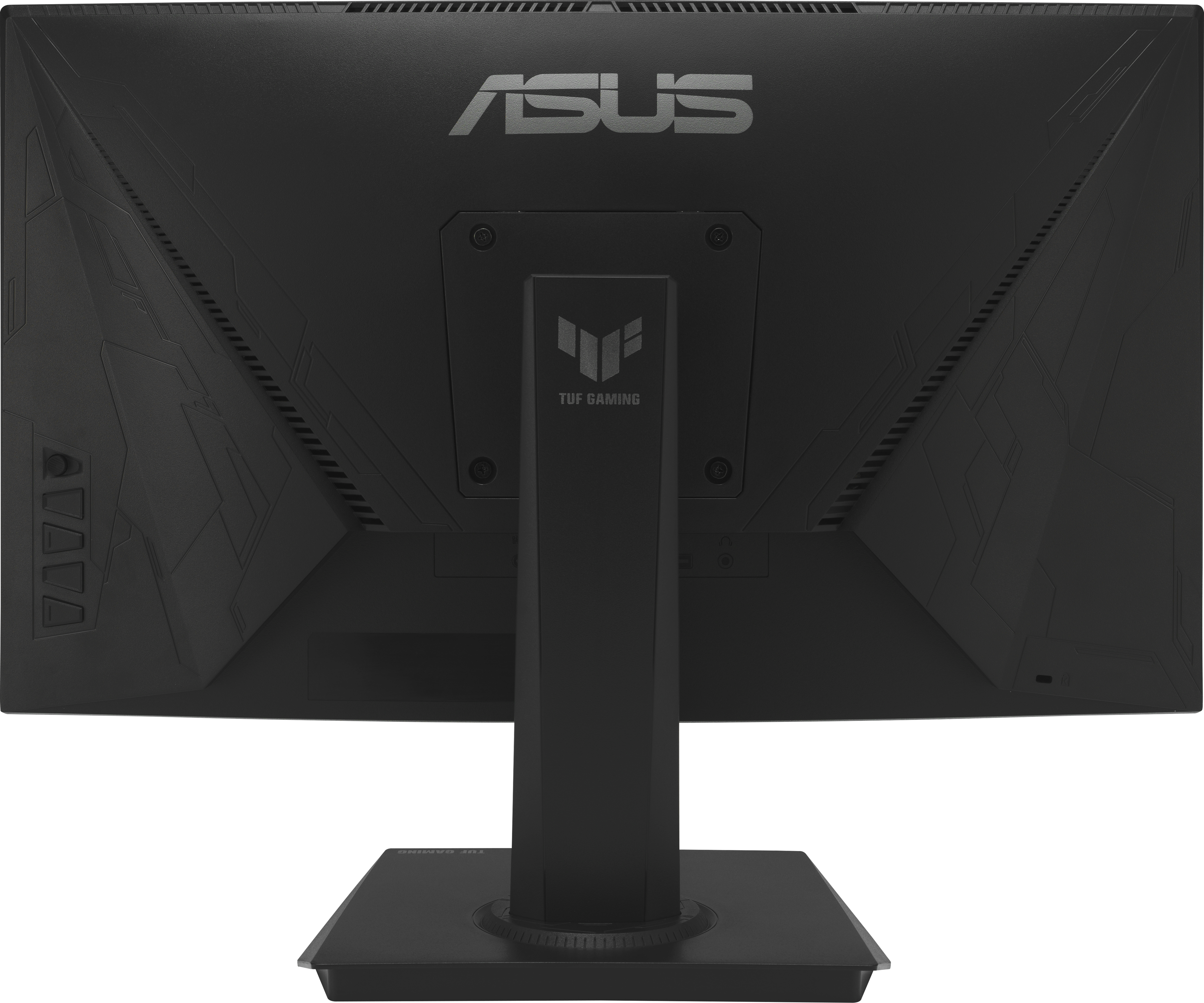 Dos d'écran de jeu ASUS noir avec support, surface texturée et logo TUF Gaming.