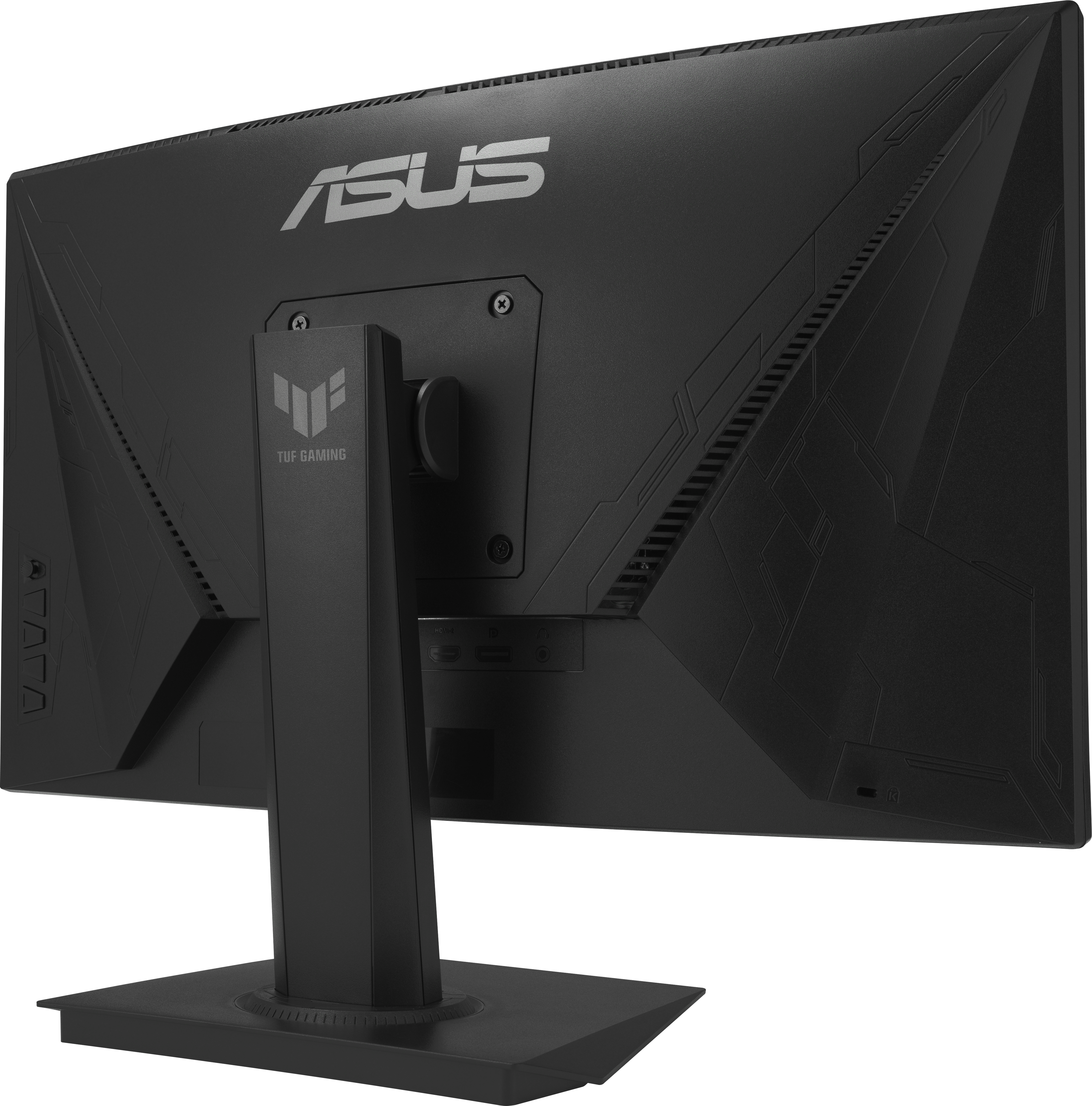 L'arrière d'un moniteur ASUS TUF Gaming avec le logo de la marque et un support.