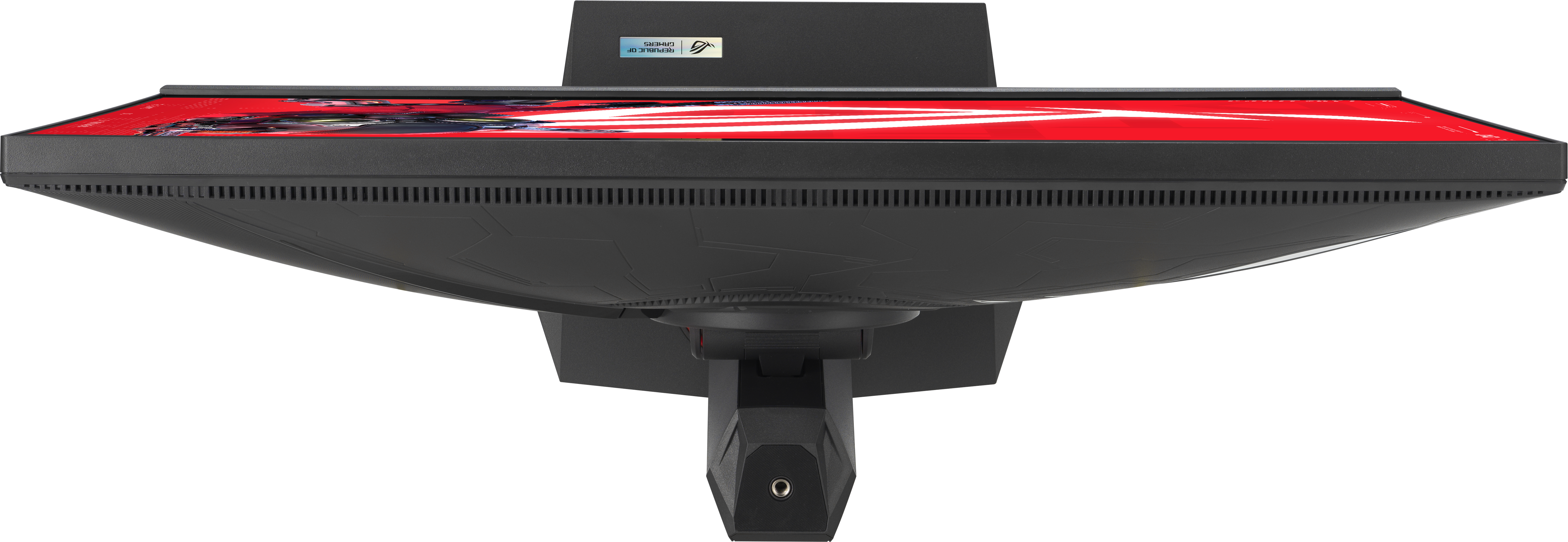 Vue de dessus d'un moniteur noir avec le logo Acer et des ports. Le support est visible.