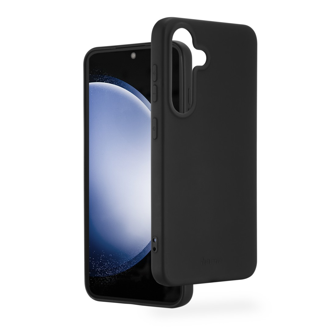 Ein schwarzes Telefon mit einer schwarzen Hülle, teilweise geöffnet.