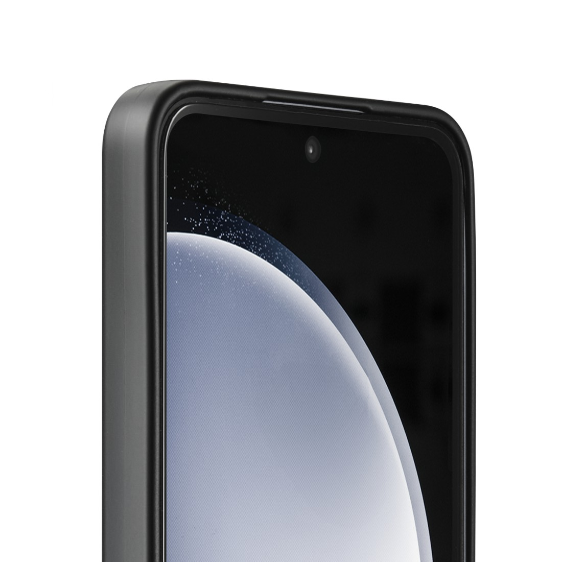 Ein schwarzes Telefon mit einem Kameraobjektiv.