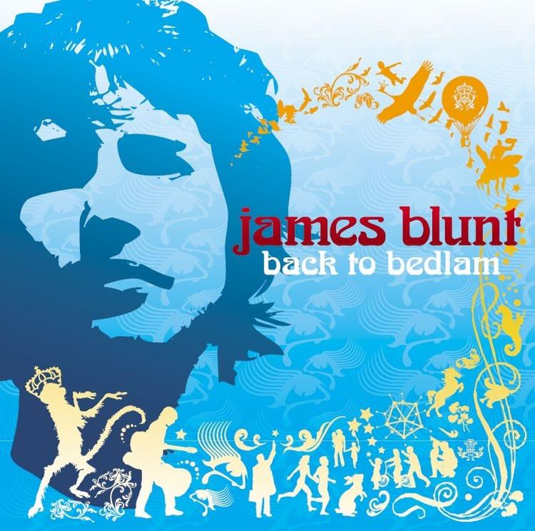 Album borító kék háttérrel, arc sziluettjével és 'James Blunt: Back to Bedlam'.