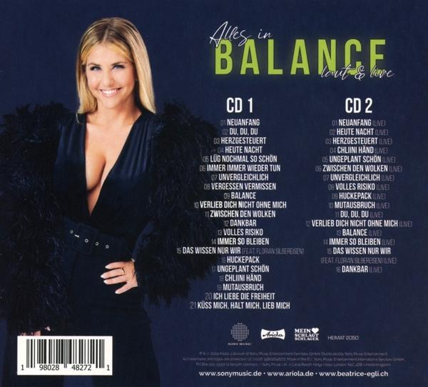 CD-Cover mit einer Frau mit blonden Haaren, mit Text über Balance.