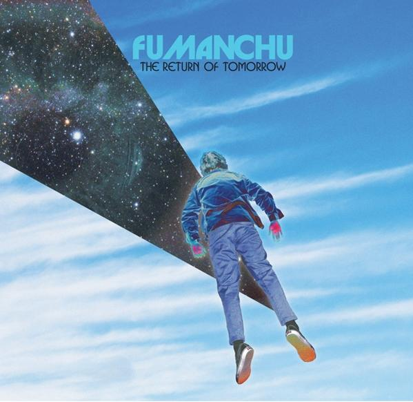 Albumcover: Mann im Weltraum, Himmel mit Sternen. Mann in der Luft. Blaue und orange Farben.