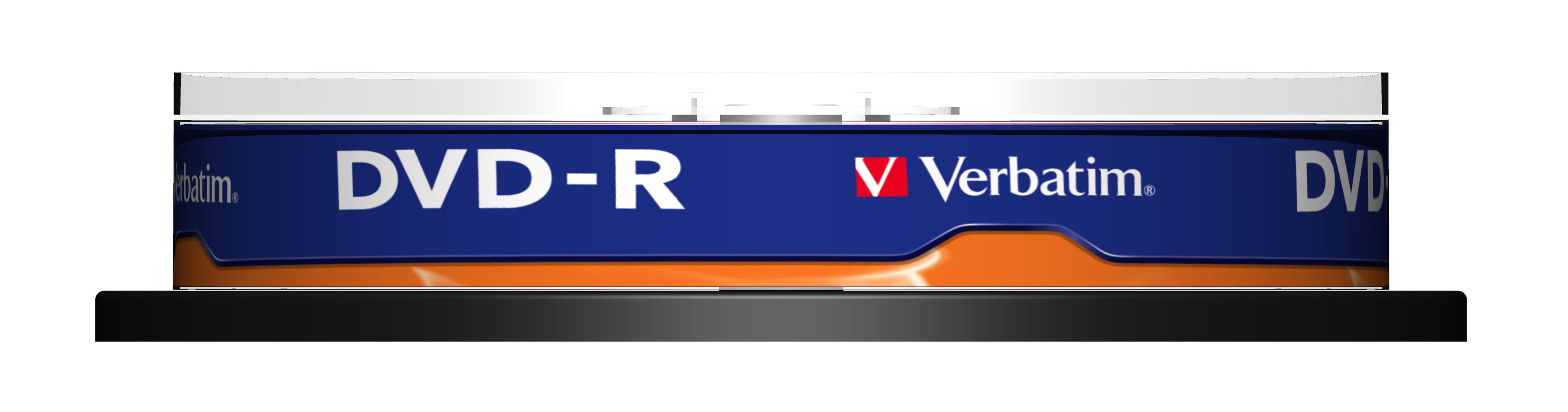 Dysk DVD-R z niebieską etykietą i białą obudową. Tło jest białe.