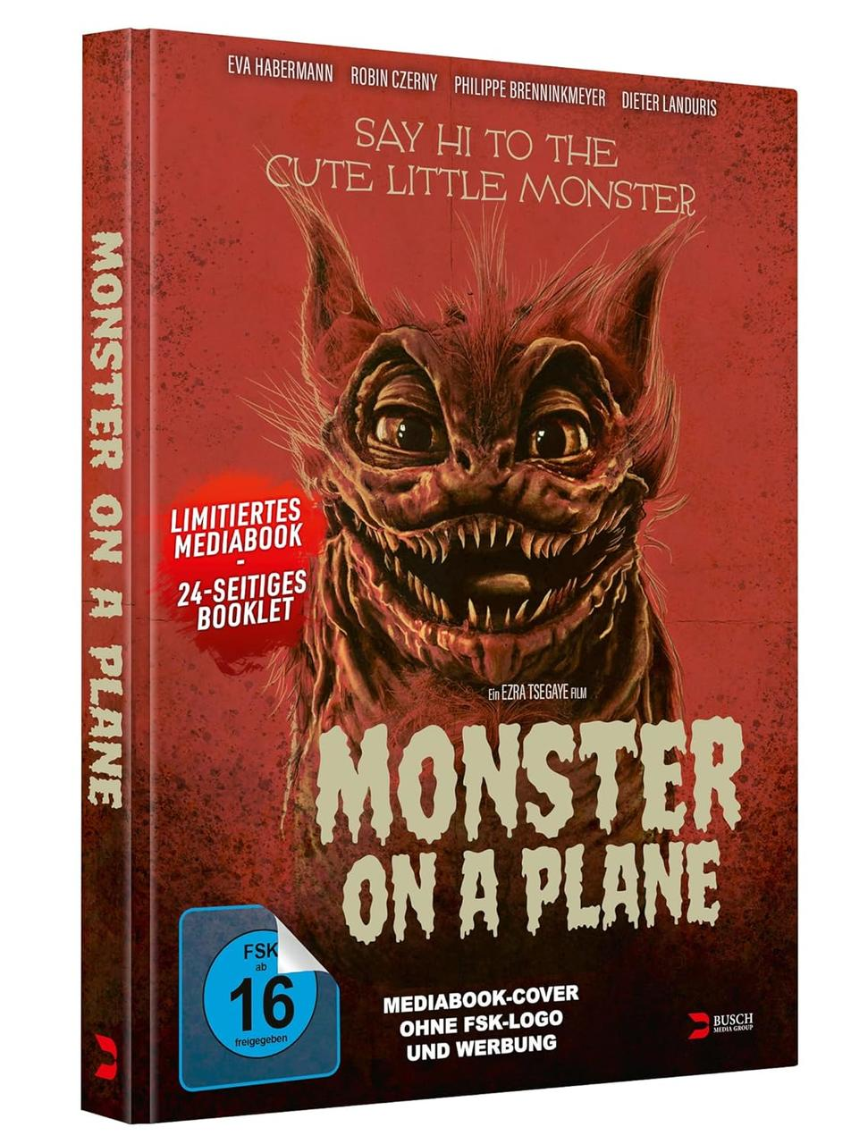 DVD-Cover: Monster on a Plane, mit einem Monster im Vordergrund. Ein roter Hintergrund mit weißem Titel.
